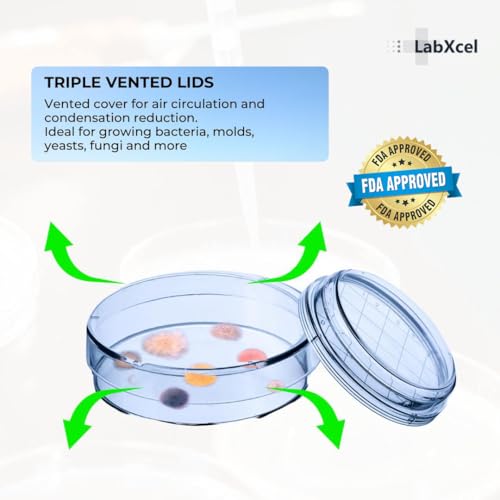 LabXcel Transparent Petri Dishes with Lid - Polystyrene Material, Vents, Petri Dishes for Lab Analysis, School Project Seed Germination Observation, and Science Experiment - (90x15 mm, 100pcs)