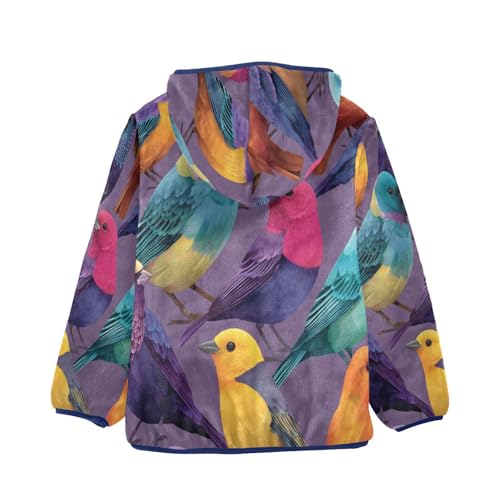 Colorful Birds on Purple Background Toddler Fleece Jacket Girl Boys Hooded Fleece Jacket2