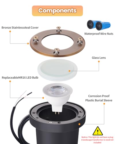 Cheopha Landscape Well Lights, 12V Low Voltage In-Ground Light, Outdoor Ground Lights with Replaceable MR16 LED Bulb 4W Warm White, Weatherproof for Landscape Garden Yard Lighting 2-Pack