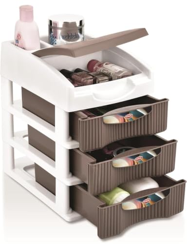 Image of Plastic Storage Drawer Unit with Lid, Multipurpose Organizer Basket for Clothes, Toys, Laundry & Household Essentials, 3 Layer Woven Storage Cabinet for Bedroom Bathroom Home Organization