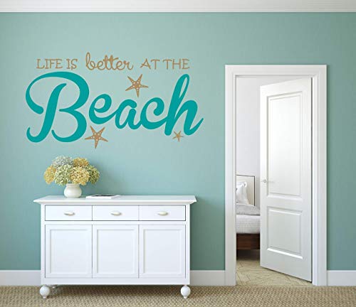Life is Better at the Beach Vinyl Wall Decal Wall Sticker - Beach Wall Sign - Beach Paradise Aloha Palm Trees Sandy Toes Theme Custom Wall Decal Sticker