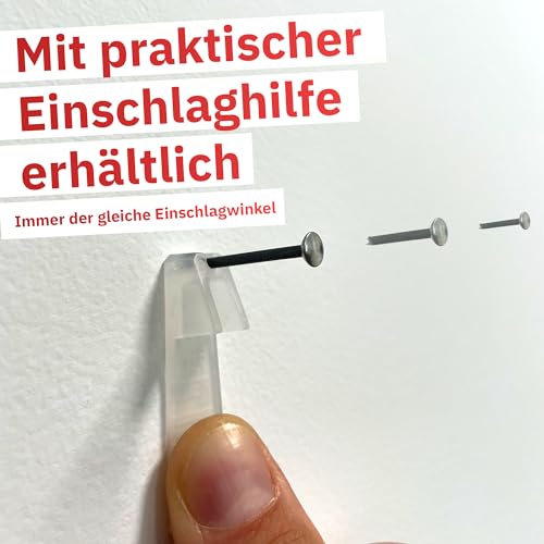 30 Bildernägel mit 25mm Länge – Stahlnägel für den Einsatz auf Beton, Ziegelstein, Putz & Holz – Nägel aus gehärtetem Stahl als Bilder Aufhängung – Made in Europe (Silberner Kopf, 25 mm)
