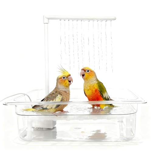 HZDZ LCPAW Bird Bath Tub with USB Pump, Automatic Bird Shower with Adjustable Water Flow, Transparent Acrylic Basin & Mesh Perch for Parakeets, Cockatiels, Conures, Budgies, African Greys, Amazons