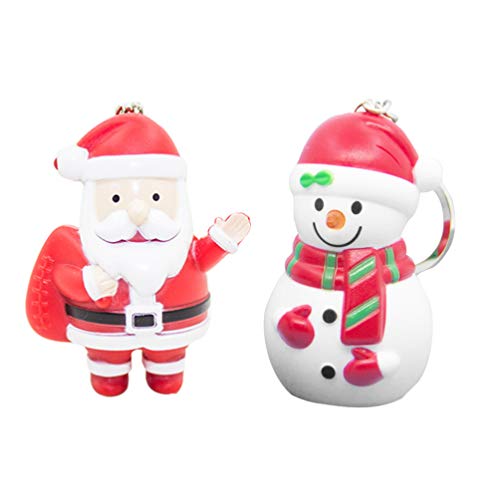 Preisvergleich Produktbild Amosfun 2 LED-Schlüsselanhänger mit Weihnachtsmann-Motiv, Schneemann, Tasche, Geldbörse, Anhänger mit Sound für Weihnachten, Partys, Geschenke, Tüten