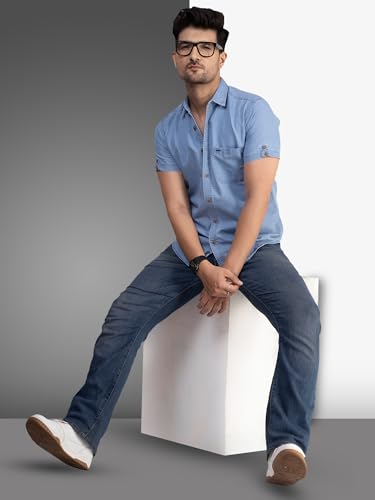 Image of Men's Denim Casual Shirts for Men | Half Sleeve Shirt | Regular Fit