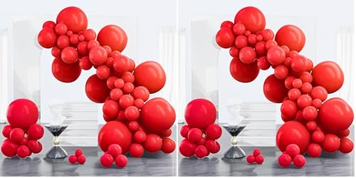 Image of PartyWoo Red Balloons 100 pcs Different Sizes of 18 12 10 5 Inch Red Balloon Arch Kit Garland for Birthday Graduation Bachelorette Citizenship Anniversary Cherry Casino Theme Party Decorations Red-Y57