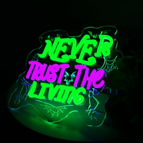 Image of KODGGHK Never Trust the Living Neon Signs for Wall Decor, Halloween Decor Neon Sign, LED Light up Sign with Dimmable Switch for Bedroom Man Cave Beer Bar Club Game Room Halloween Party Gifts