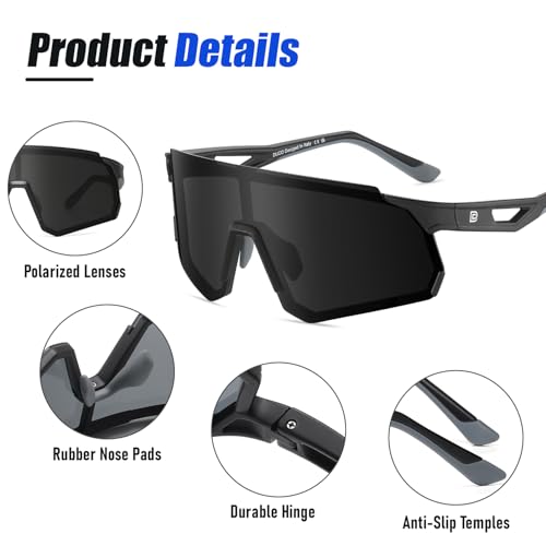 DUCO Polarized Sports Sunglasses for Men and Women Wrap Around Shades for Driving Cycling Baseball and Fishing UV400 (Matte Black Frame Grey Lens)