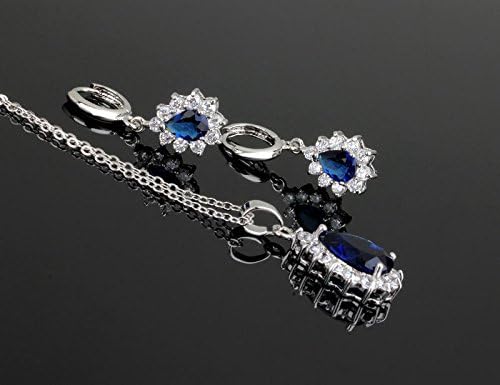 Crystalline Azuria Teardrops Blue Simulated Sapphire Zirconia Crystals Set Pendant Necklace 18 inches Earrings Bracelet 18K White Gold Plated for Women - Image 3