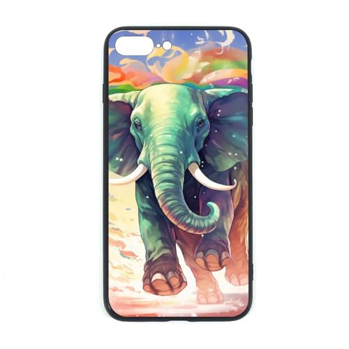CRIVOTA for iPhone 7P/8P Case - All-New Colourful Elephants Design, Glass Back + TPU Inner Shell, Extreme Slimness, Military-Grade Dual Protection, Cell Phone Cases for Men Women