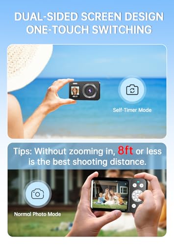 Digital Camera, 4K 64MP UHD Dual Screens Camera, 18X Zoom, Portable Small Point and Shoot Digital Cameras with 64GB TF Card, 2 Rechargeable Batteries for Kids, Teens, Adult, Selfies, Gifts- Black - Image 3
