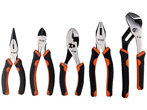 RUWOO Z07005 5-Piece Pliers Set And 6" Long Nose Pliers, 6" Diagonal Cutting Pliers,6" Slip Joint Pliers,7" Linesman Pliers, 8" Groove Joint Pliers