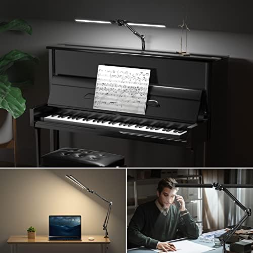 CHICLEW LED Desk Lamp for Home Office, 24W Swing Arm Double-Head Table Lamps, 3 Colors Lighting & Stepless Dimming Architect Reading Desk Light, Adjustable Eye-Caring Clamp Light for Study Work