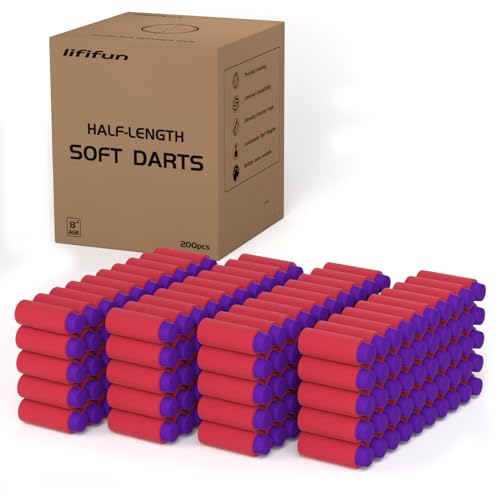 200pcs Half-Length Soft Darts, Short Darts Compatible with Dart Zone, Adventure, Nerf, Worker, Zhenweiqi - for Foam Dart Blasters & Toy Guns Accurate 1.3g (Red Purple 1.3g)