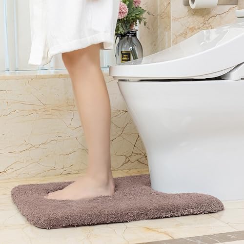 Image of VANZAVANZU U Shaped Toilet Bath Mat, Contour Bath Rugs for Bathroom Non Slip Extra Soft Absorbant Microfiber Shaggy Thick Toilet Rugs U 20 inch*24 inch, Taupe