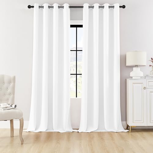 Image of HUTO Half Blackout Bedroom Window Curtains Drapes - Antique Copper Thermal Insulated Privacy Protect Curtains Drpaeries for Living Room, 2 Panels, 52 x 120 Inch, White