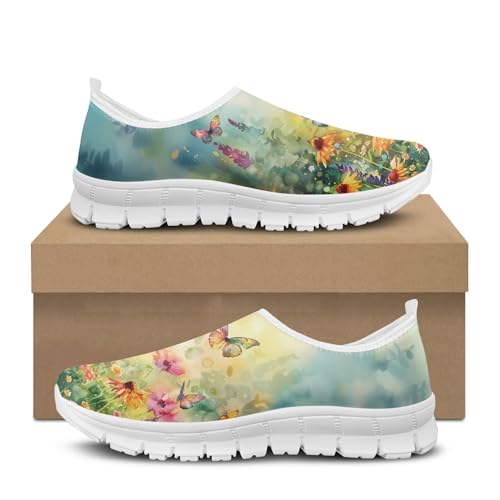 Image of Hummingbird Floral Print Lightweight Walking Shoes for Women Mesh Casual Sneakers Size 5-10.5