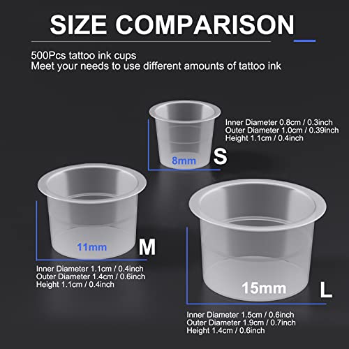 Tampas de tinta de tatuagem, Honji 300 peças de copos descartáveis de pigmento de tatuagem de tamanh