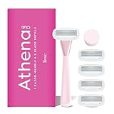 Athena Club Women’s Razor Kit, 5-Blade Cartridge Razor for Sensitive Skin, Serum-Infused Blades with Shea Butter and Hyaluronic Acid, Includes Handle, 5 Refills and Magnetic Shower Hook - Rose