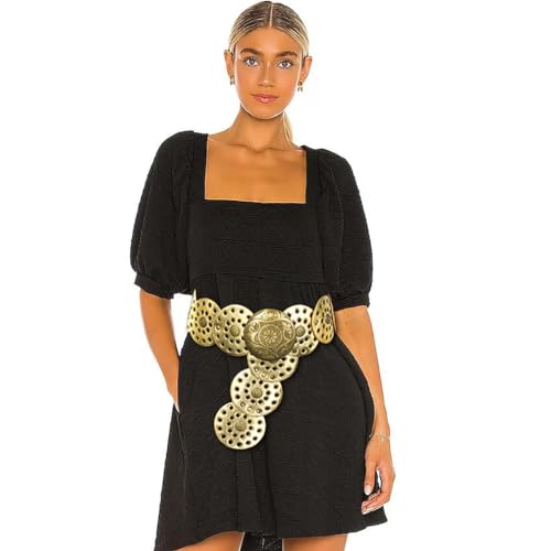 Wide Disc Belt for Women Vintage Leather Hollow Out Round Belt Western Waist Belt2