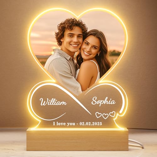 Moldura de coração infinito personalizada com foto e nomes – presente personalizado para casal – presente dia dos namorados, aniversário ou aniversário para homem e mulher