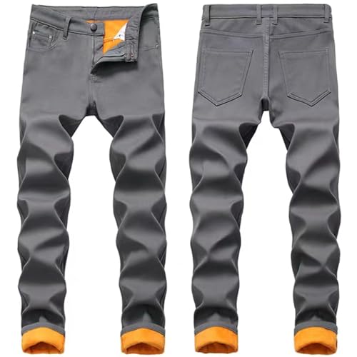 Fleece Lined Jeans Men,Winter Slim Fit Thicken Stretch Warm Denim Pants Breathable Comfortable Straight Leg Jeans with Pocket