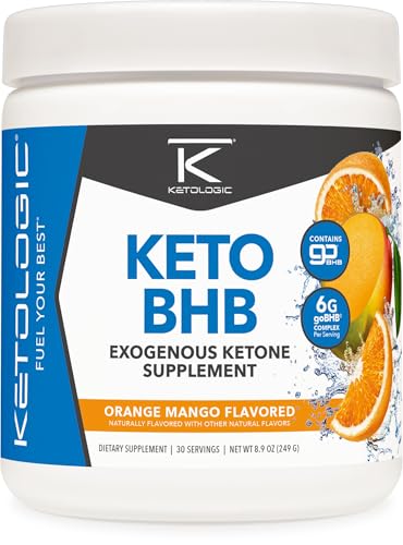 Ketologic Keto BHB (Orange Mango Flavor) 30 Servings - Exogenous Ketone Supplement with goBHB, Beta-Hydroxybutyrate Salts