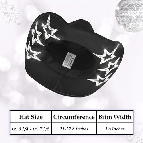 Image of Keilin Rhinestone Cowgirl Hat Disco Cowboy Hat Felt Western Nashville Bachelorette Party Hat for Teens and Adults