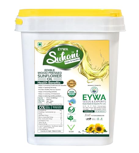 Image of Eywa Seeds & Exports Pvt Ltd Organic Sunflower Oil (15 Liter) Cold Pressed | Surajmukhi /Sunflower Kachi Ghani Oil Wooden Press Oil By (Suhani) Eywa
