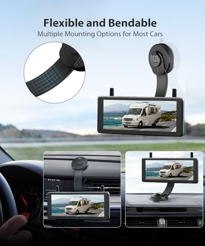 Image of AUTO-VOX X8 Bracket Bendable Suction Cup Mount for Backup Camera, 360 Flexible Adjust Monitor,Strong Hold,1 Min Easy Install - Fits Solar 3A Plus / S4B / Solar5 / WF1 Screen