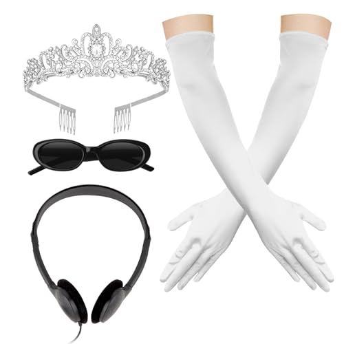 Uintoon Princess Costumes Accessories for Women Crown Headband Long White Gloves Sunglasses and Headphones Set for Womens Princess Costume Party Cosplay Dress Up Party Bachelorette Party Supplies