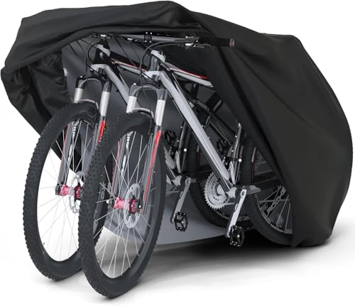 LETJUM Funda Bicicleta Exterior Impermeable, 210D Poliéster Cubierta Bici para 1-2 bicicletas con Orificio de Bloqueo para Bicicletas de Montaña y Carretera (Negro, L 200 x W 85 x H 110cm)