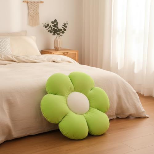 Image of AVSHUB Sunflower Pattern 6 Petal Cute Preppy Decorative Throw Pillow|Floor Cushion with Fibre Filling for Aesthetic Decoration (Green, 35CM)