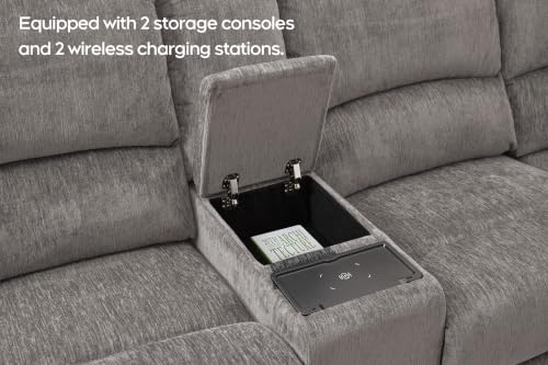 Image of Oversized Power Recliner Sectional Sofa with Wireless Charger (Beige Gray)
