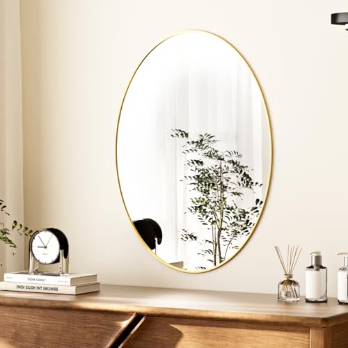 Image of Koonmi Gold Oval Bathroom Mirror, 24 inchx32 inch Oval Mirror for Wall