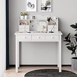 ADORNEVE Writing Desk with 7 Drawers, Home Office Desk with Hutch,Student Desk Study Table, Small Wh