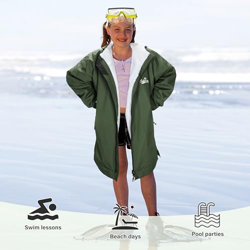 Image of Catalonia Waterproof Kids Swim Parka with Hood, Sherpa Lined Swim Coat with Inner Pocket & Write-On Name Tag