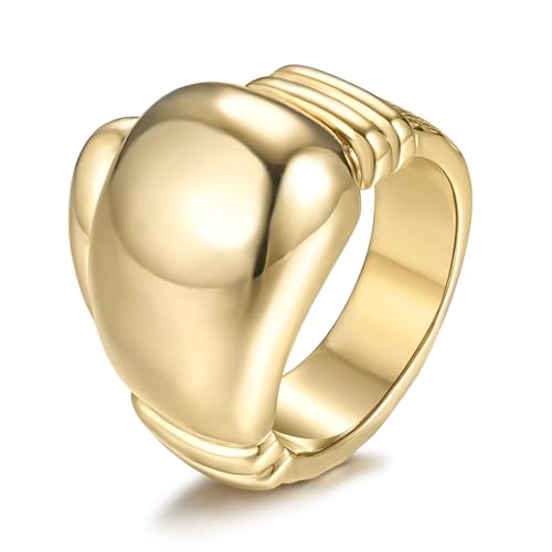 Anillo de sello de guante de boxeo pesado, chapado en oro PVD – Bling King London, T, Latón, Sin piedras preciosas