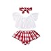 Carolilly 3 Pezzi Completo Bambina Estivo a Quadri Rosso Tutina Neonata Canotta Neonata Senza Manica+ Pantaloncini+Fascia Neonata,12-18 Mesi