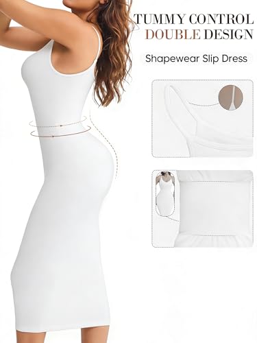 Image of Full Slip for Under Dresses Summer Bodycon Dress for Women Sleeveless Casual Party Shapewear Slip Midi Body Shaper Dress
