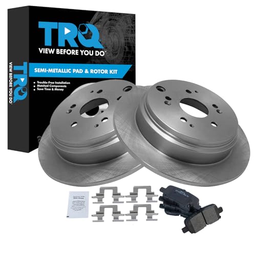 Image of TRQ Rear Brake Pad and Rotor Set Semi Metallic Solid Rotors | For 2002-2004 Honda Odyssey