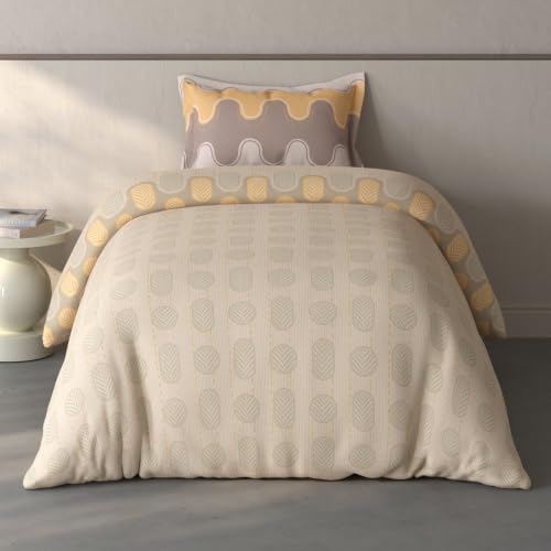 Image of Spaces Fiora Geometric Single Bedsheet with 1 Pillow Covers | 100% Cotton Bed Sheet | Percale Bedding Set | Super Soft & Breathable Bedsheet | Beige | 152 x 228 Cm