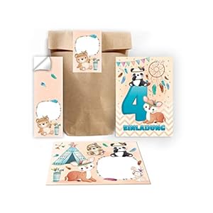 Lot de 12 cartes d’invitation pour 4ème anniversaire d’enfant – Invitation à un quatrième anniversaire – Motif panda…