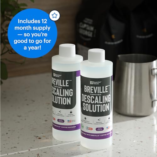 Image of Essential Values Descaling Solution Compatible with Breville, Coffee Pot Cleaner, Descaler Specially Formulated for Breville Coffee Machines,12 Month Supply, 2-Pack