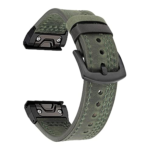 Bracelet en cuir 26mm haut de gamme pour montre fenix 6x et 5 plus avec boucle noir