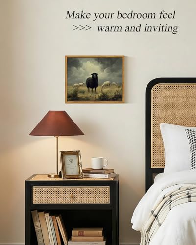 Image of ARPEOTCY Vintage Framed Canvas Wall Art, Farmhouse Black Sheep Wall Decor, Rustic Art Prints Home Decorations, Retro Antique Small Paintings for Living Room Bedroom Office Shelf Decor, 8x10 inch