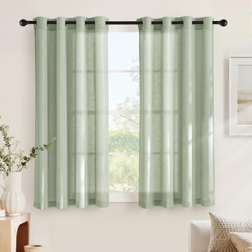 NICETOWN Rideau Voilage Lin - Rideaux en Lin Draperies Filtre de Lumière Décoration de Fenetre Maison Chambre Cuisine avec Oeillets, L140xH160cm, Lot de 2,...