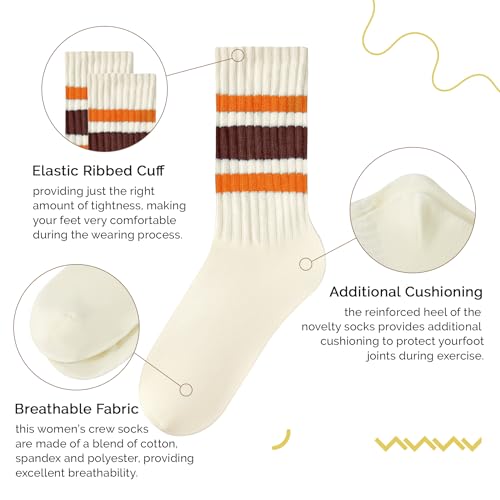 Image of American Trends Womens Novelty Striped Crew Socks Athletic Vintage Slouch Mid Calf Tube Socks