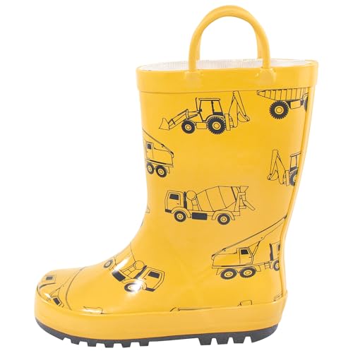Hudson Baby Boys Rain Boots, Yellow Construction, 4 Toddler