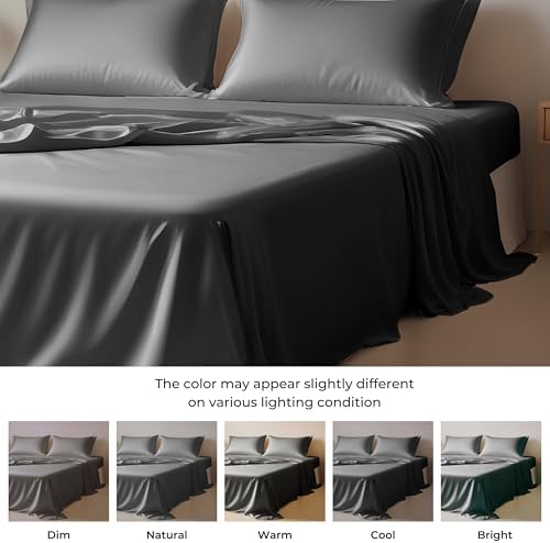 Linenwalas King Size Sheets Set Silk Soft - Austrian Eucalyptus Tencel Lyocell Bed Sheets-Organic, Cooling,Breathable, Deep Pockets Up to 16" (King, Dark Grey) - Thumbnail 2